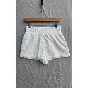 ZARA Shorts Womens Small White Eyelet Lace Chino Elastic Waist Lined Casual